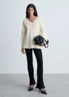 Mango V-neck Wool Sweater Ecru In Écru