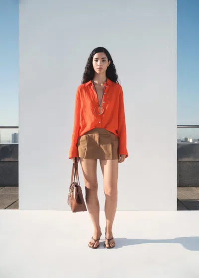 Mango Oversized Wrinkled Effect Shirt Orange