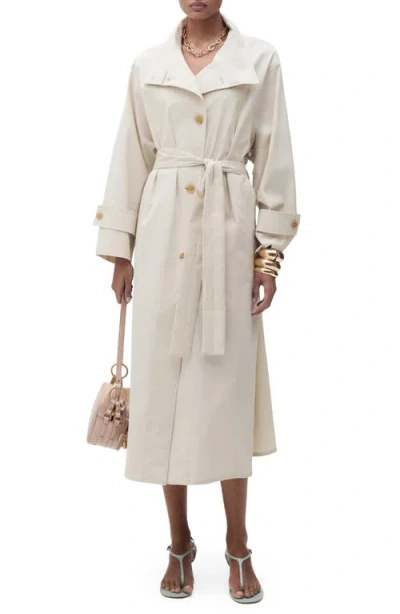 Mango Overszie Stretch Cotton Trench Coat In Light/pastel Grey