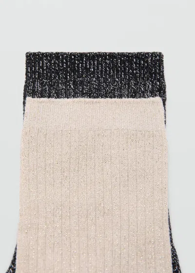 Mango Lot 2 Paires De Chaussettes Lurex Maille Côtelée Noir - Femme - Taille Unique -  In Black