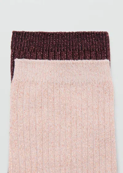 Mango Lot 2 Paires De Chaussettes Lurex Maille Côtelée Bordeaux - Femme - Taille Unique -  In Burgundy