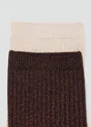 Mango Lot 2 Paires De Chaussettes Lurex Maille Côtelée Chocolat - Femme - Taille Unique -  In Brown