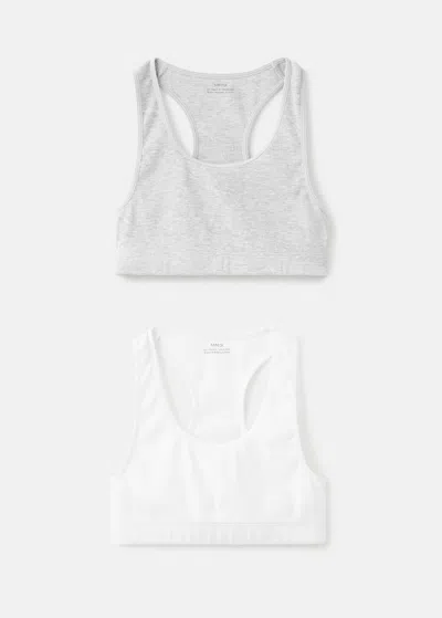 Mango Kids' Pack Of 2 Tops Light Heather Grey In White