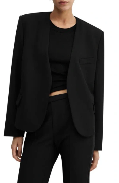 Mango Padded Shoulder Collarless Jacket In Black