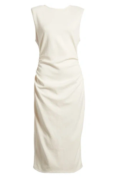 Mango Paddy Cap Sleeve Gathered Midi Dress In Light Beige