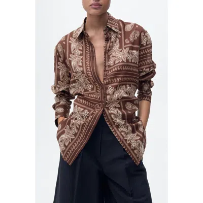 Mango Paisley Cotton Button-up Shirt In Brown