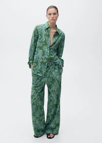 Mango Paisley Cotton Shirt Green