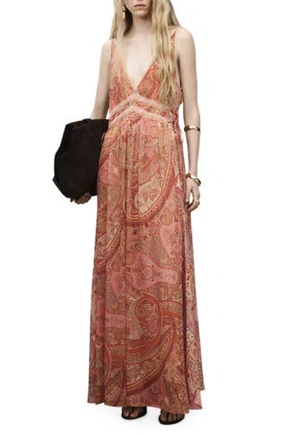 Mango Paisley Lace Trim Maxi Slipdress In Brown