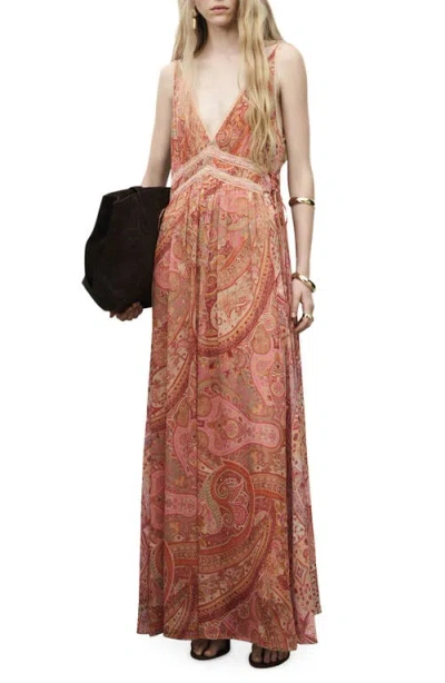 MANGO MANGO PAISLEY LACE TRIM MAXI SLIPDRESS