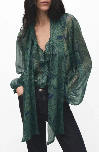 Mango Paisley Scarf Neck Top In Brown