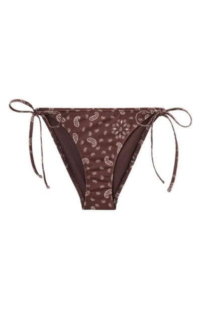 Mango Paisley Tie Side Bikini Bottoms In Brown