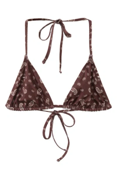 Mango Paisley Triangle Bikini Top In Brown