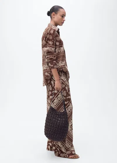 Mango Paisley Wideleg Pants Brown