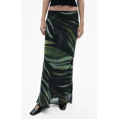 Mango Palm Print Chiffon Maxi Skirt In Black