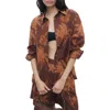 Mango Palm Print Cotton Button-up Shirt In Brown