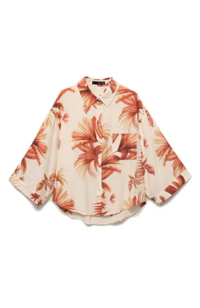 Mango Palm Tree Print Button-up Shirt In White