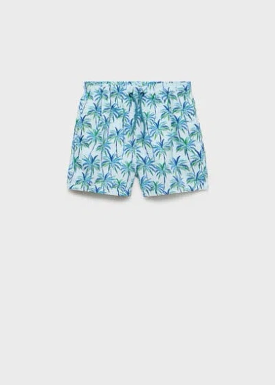 Mango Kids' Palm Trees Print Swimsuit Trunks Sky Blue