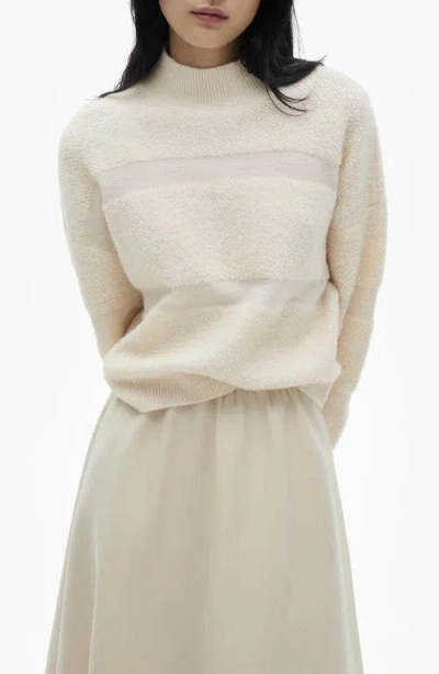Mango Paneled Mock Neck Sweater In Ecru