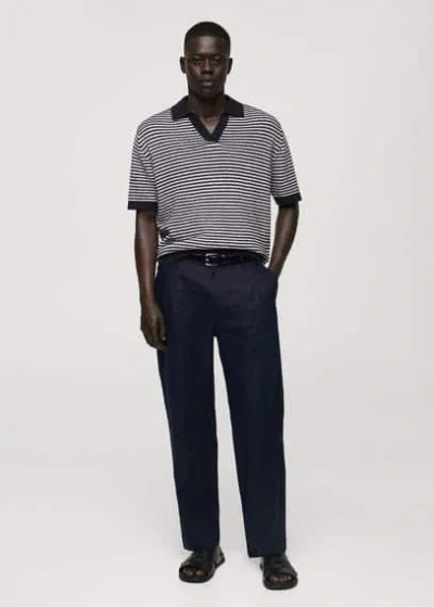 Mango Relaxed-fit 100% Linen Trousers In Bleu Marine Foncé