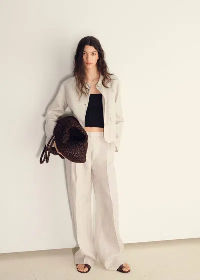 Mango Pantalon Droit Lin À Pinces Écru - Femme - 38 -