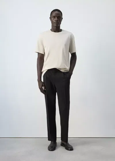 Mango Pantalon Ajustable En Mélange De Lyocell-coton In Noir
