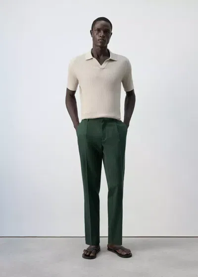 Mango Pantalon Ajustable En Mélange De Lyocell-coton In Vert Foncé