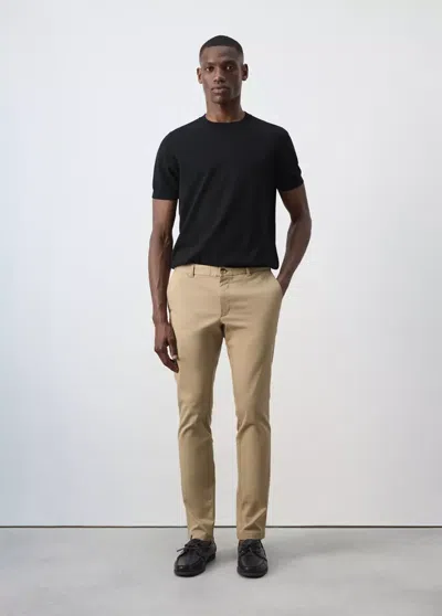 Mango Pantalon Barna Super Slim-fit Chino En Sergé In Brown