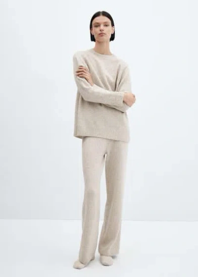 MANGO PANTALON MAILLE LONG BEIGE - FEMME - L - MANGO