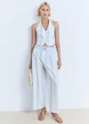 Mango Striped Culotte Pants With Belt Sky Blue