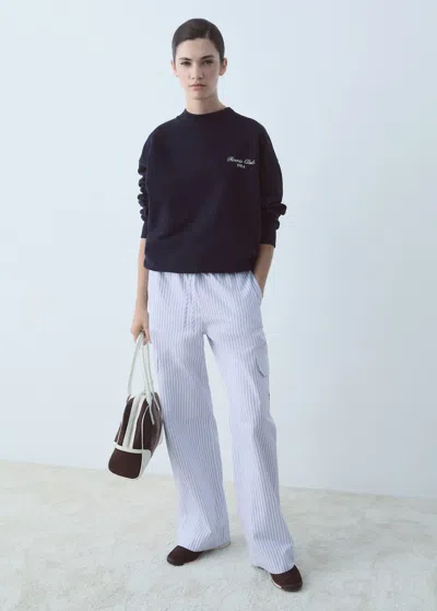 Mango Striped Poplin Pants With Pockets Sky Blue