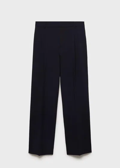 MANGO STRAIGHT-FIT PLEATED TROUSERS DARK NAVY