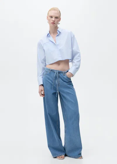 Mango Belted Wideleg Denim Pants Medium Blue