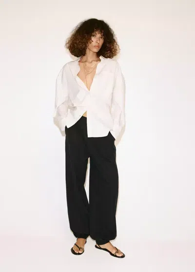 Mango Pantalon Bouffant En Lyocell In Black