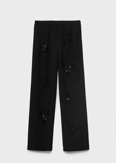 Mango Pantalon Brodé Avec Strass Noir - Femme - Xs -
