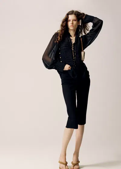 Mango Pantalon Capri Ouvertures In Blue