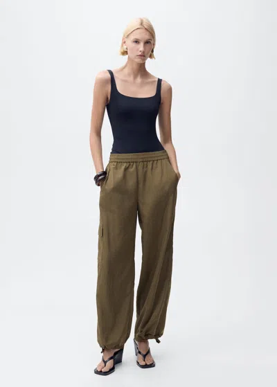 Mango Cargo Trousers With Adjustable Hem Khaki In Kaki