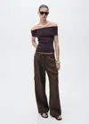 Mango Pantalon Cargo Lin Marron - Femme - 40 -