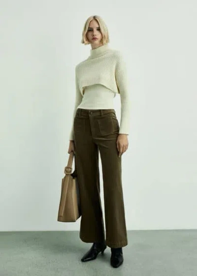 Mango Catherin Culotte Corduroy Trousers Khaki In Kaki