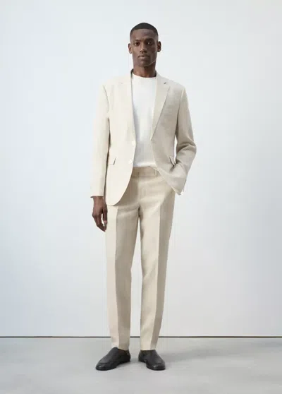 Mango Pantalon Costume Amalfi 100 % Lin Slim-fit In Neutral
