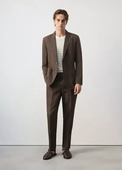 Mango Pantalon Costume Slim Fit Coton Lyocell In Brown