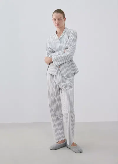 Mango Pantalon Coton À Rayures In Bleu