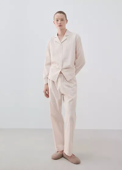 Mango Pantalon Coton À Rayures In Rose
