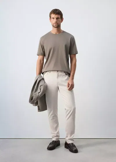 Mango Pantalon Coton Regular-fit In Gris Glacé