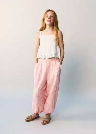 Mango Kids' Pantalon Coupe Bouffante Avec Détails Ajourés In White