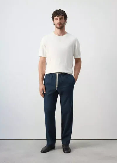 Mango Pantalon Coupe Décontractée En Mélange Coton-lin In Blue