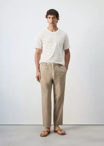 Mango Pantalon Coupe Décontractée En Mélange Coton-lin In Sand
