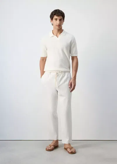 Mango Pantalon Coupe Décontractée En Mélange Coton-lin In White