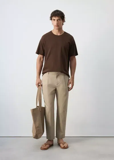 Mango Pantalon Coupe Droite En Mélange De Coton In Sand