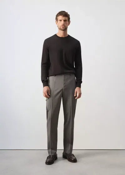 Mango Pantalon Coupe Regular En Mélange De Laine In Gris Vison
