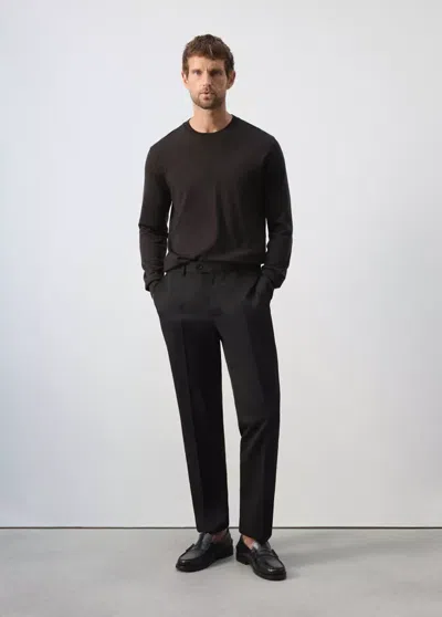 Mango Pantalon Coupe Regular En Mélange De Laine In Black